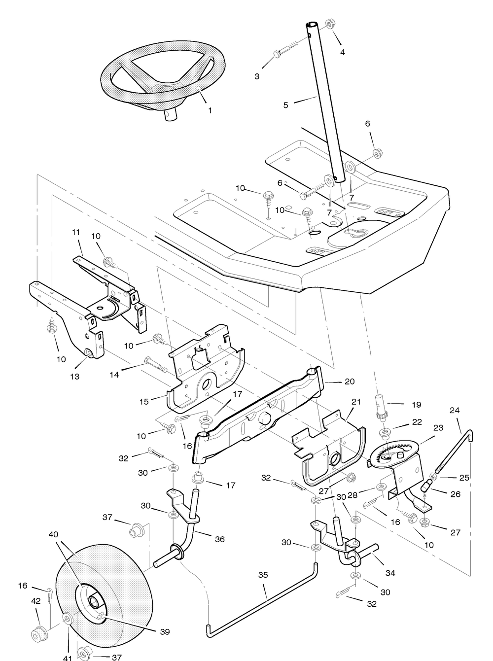 Steering Diagram and Parts List for 30550E 1996 Briggs and Stratton Lawn Tractor